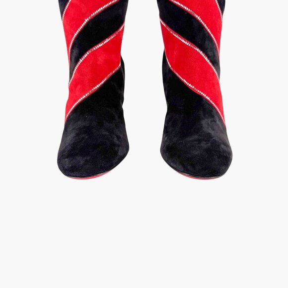 Christian Louboutin Gael Knee High Boot Size 39.5 US 9.5 Black Red Stripe Strass - Picture 7 of 15